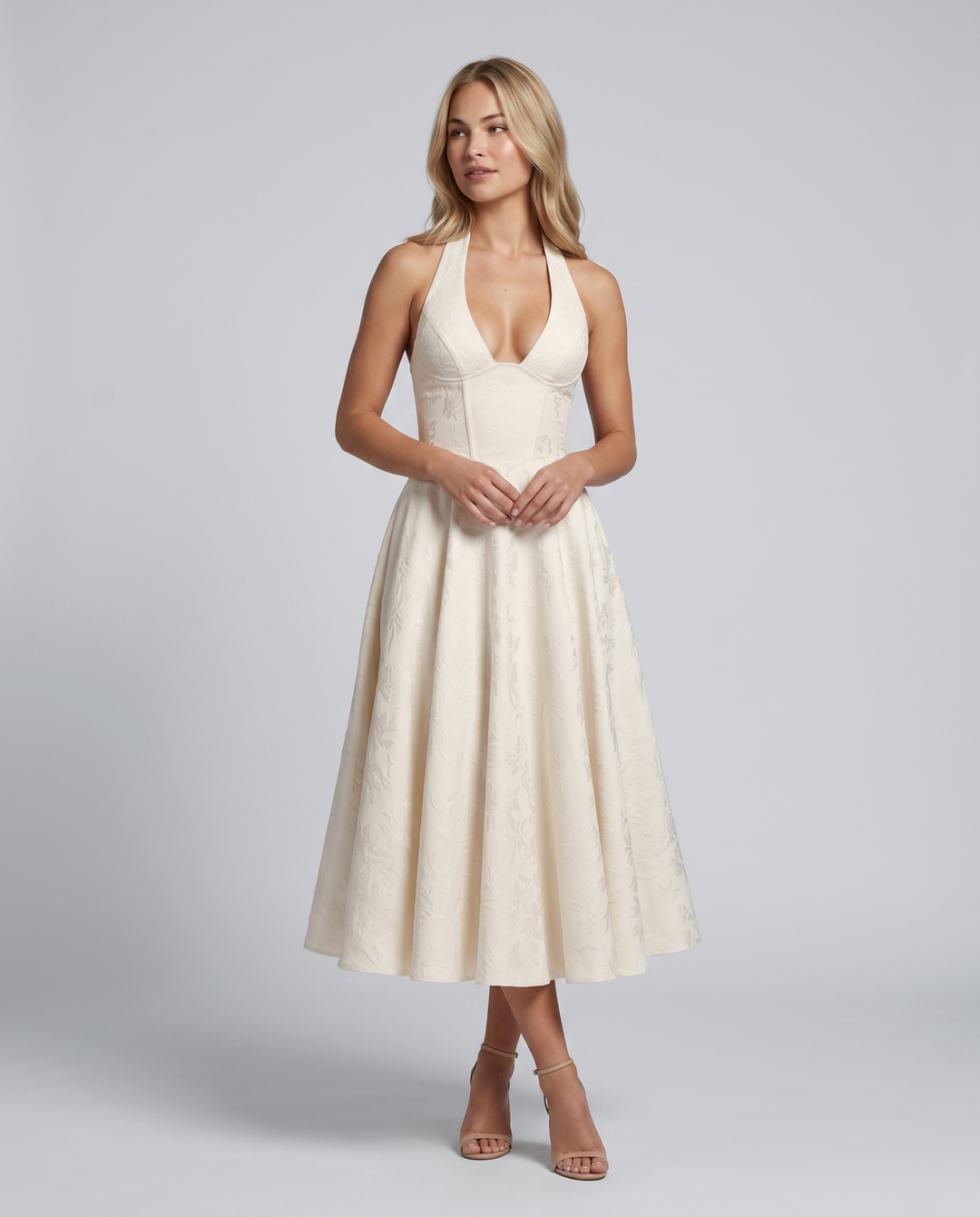 Kate | Midi Dress with Halter Neck and Corset Bodice