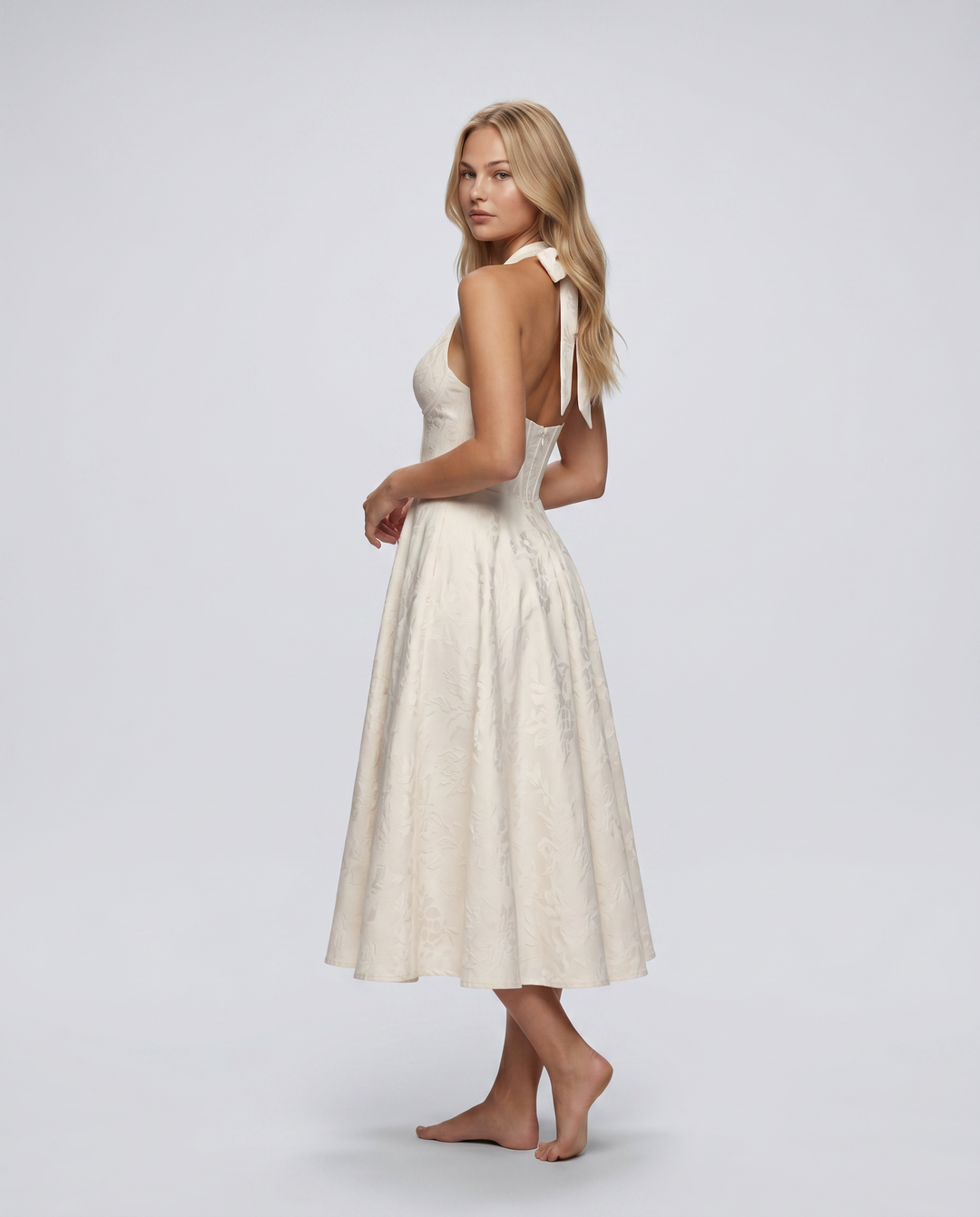 Kate | Midi Dress with Halter Neck and Corset Bodice