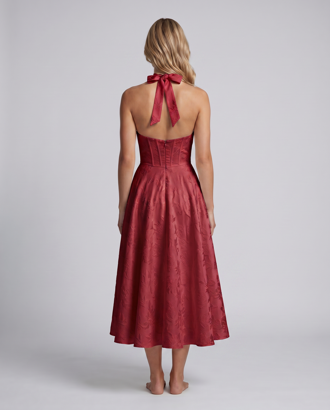 Kate | Midi Dress with Halter Neck and Corset Bodice