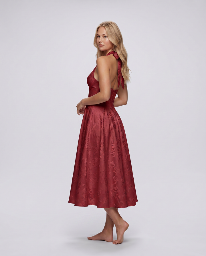 Kate | Midi Dress with Halter Neck and Corset Bodice