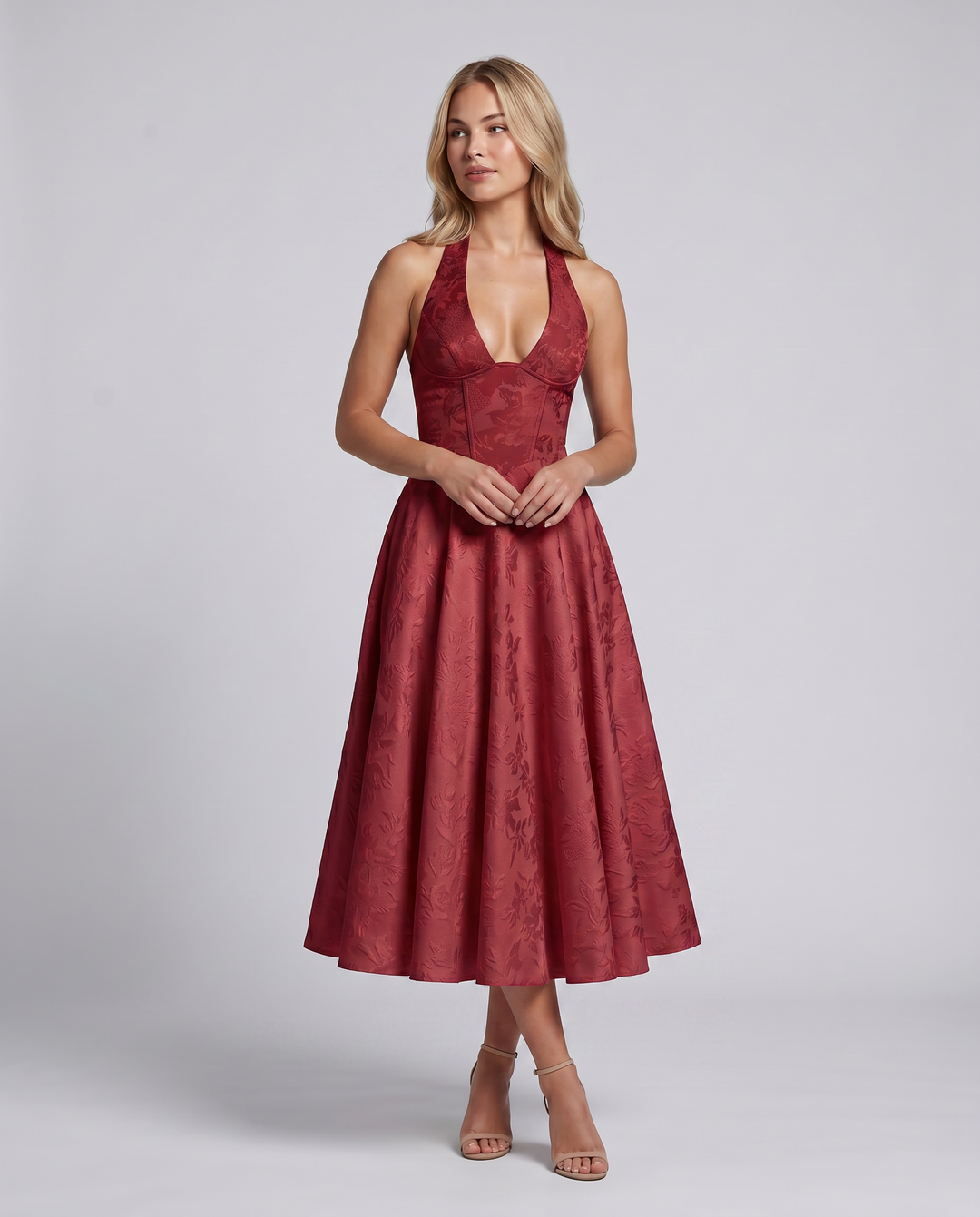 Kate | Midi Dress with Halter Neck and Corset Bodice
