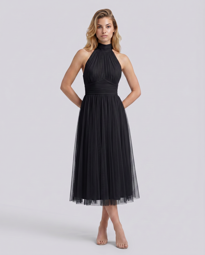 Orlena | Midi Dress with Pleated Halter Neck