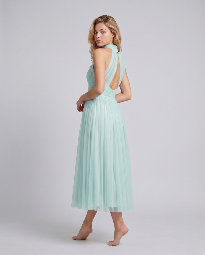 Orlena | Midi Dress with Pleated Halter Neck