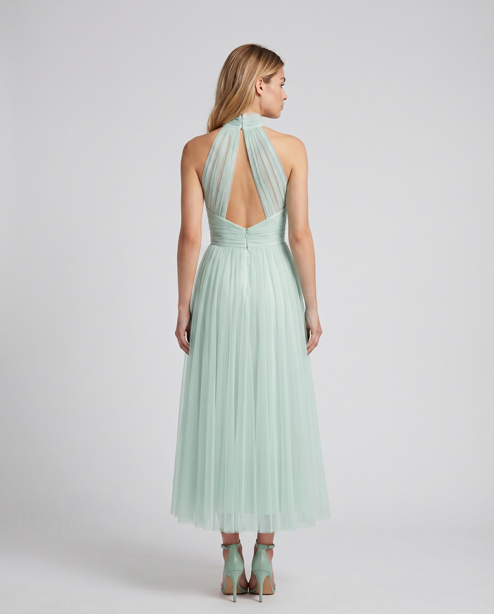 Orlena | Midi Dress with Pleated Halter Neck