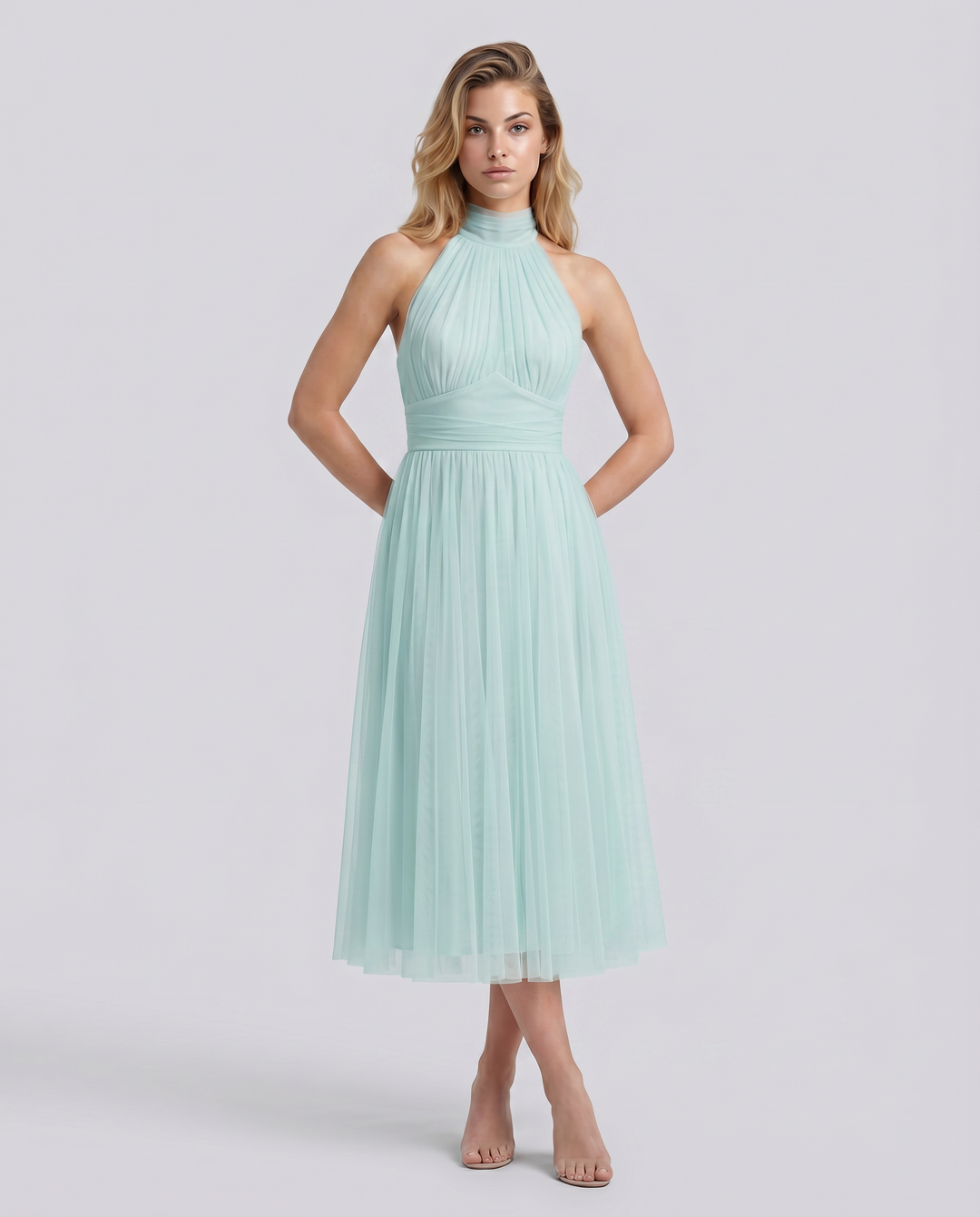 Orlena | Midi Dress with Pleated Halter Neck