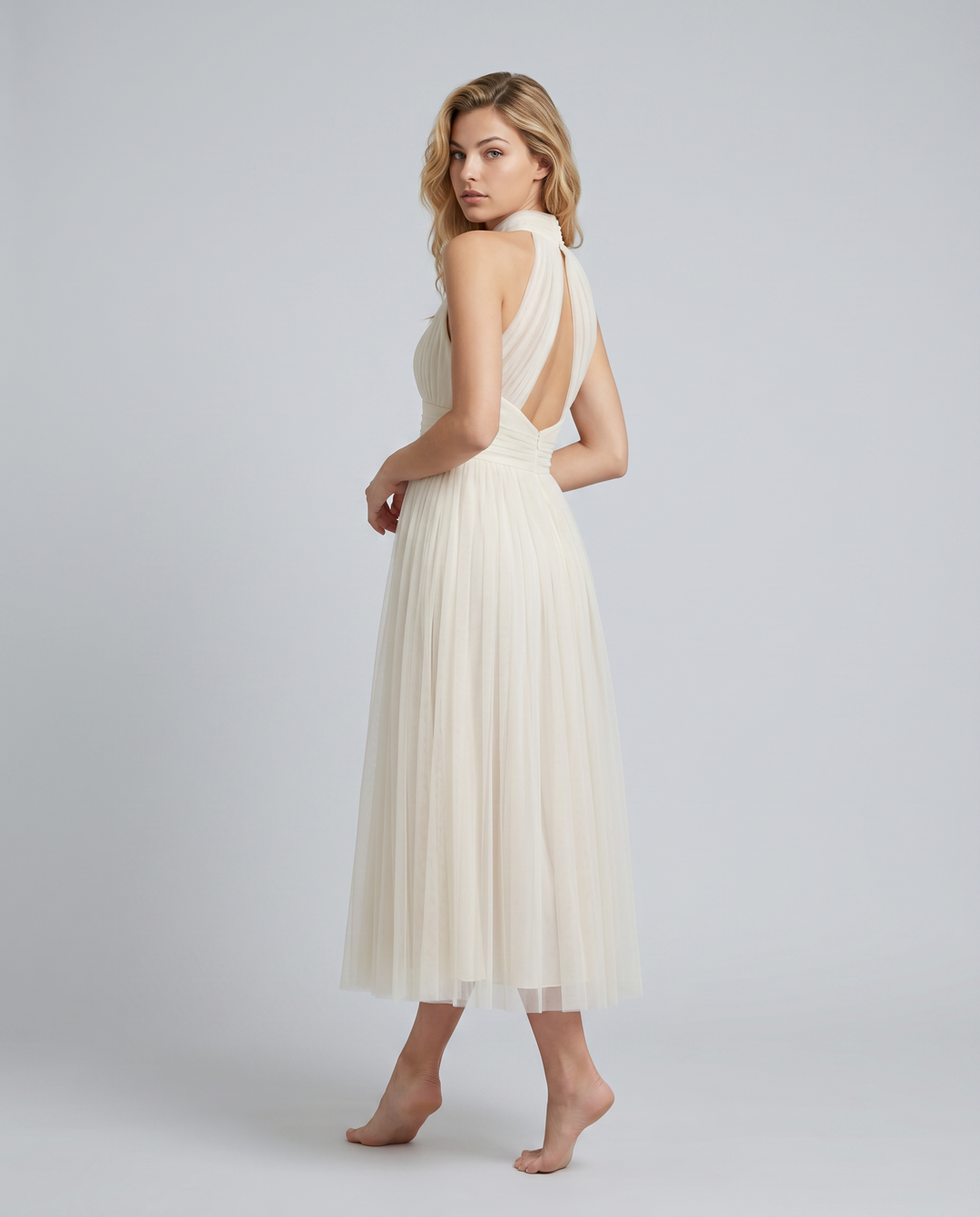 Orlena | Midi Dress with Pleated Halter Neck