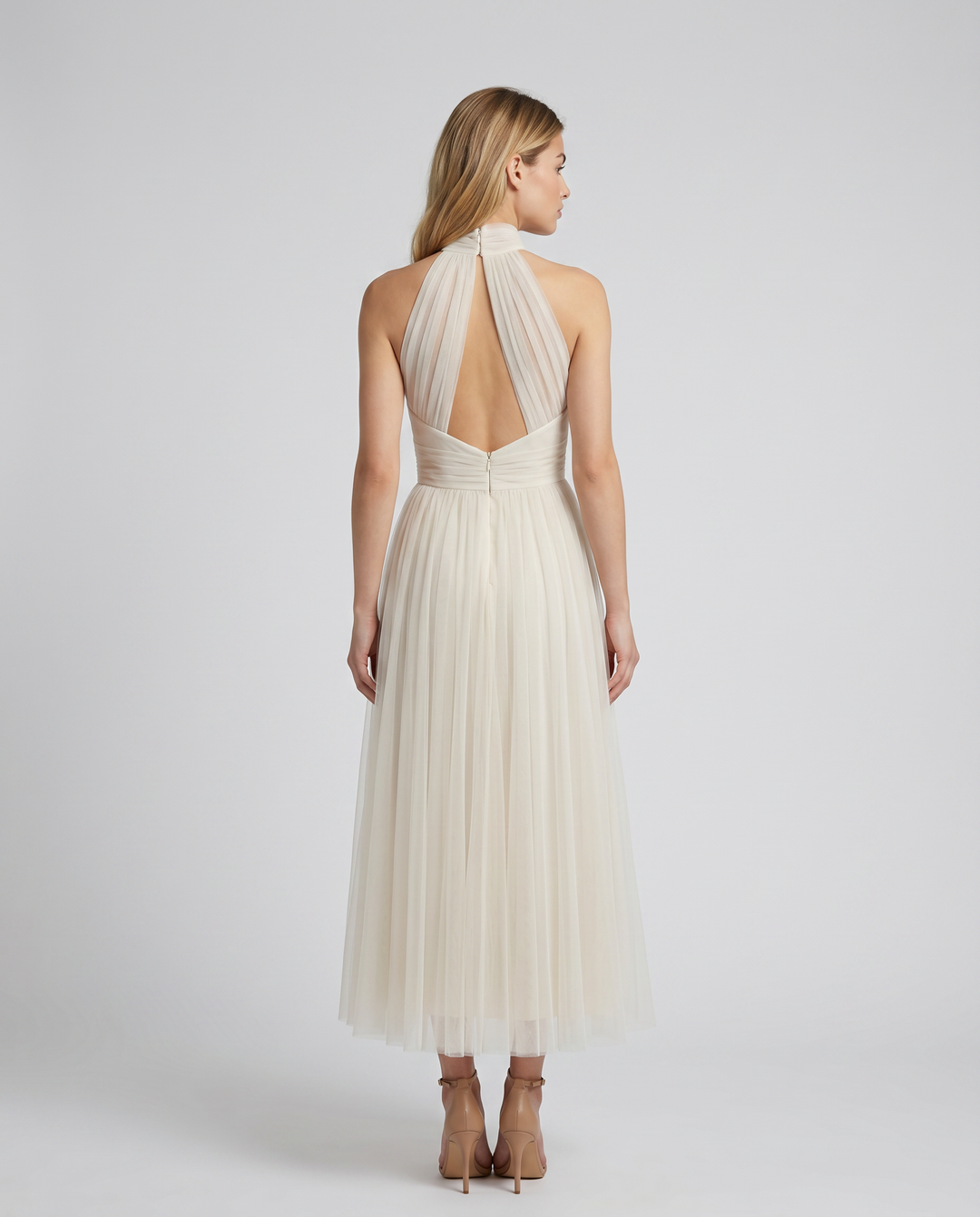 Orlena | Midi Dress with Pleated Halter Neck