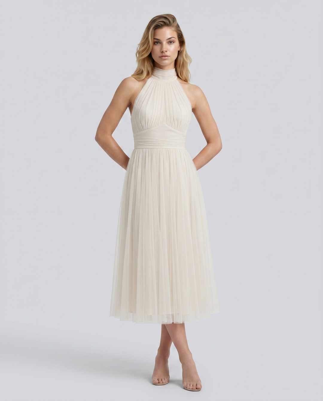 Orlena | Midi Dress with Pleated Halter Neck