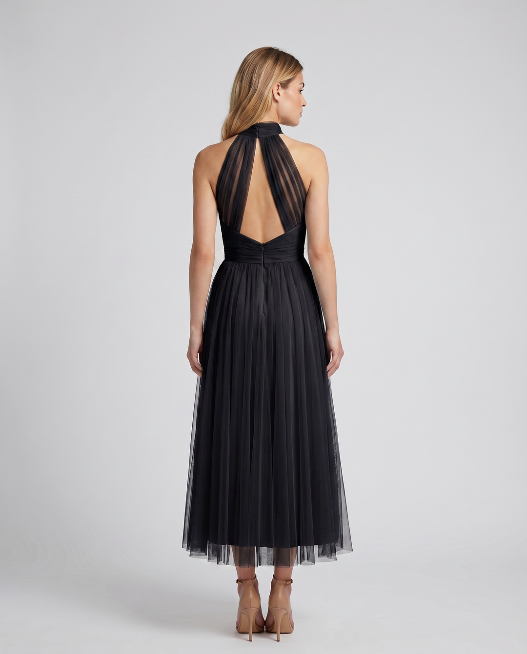 Orlena | Midi Dress with Pleated Halter Neck