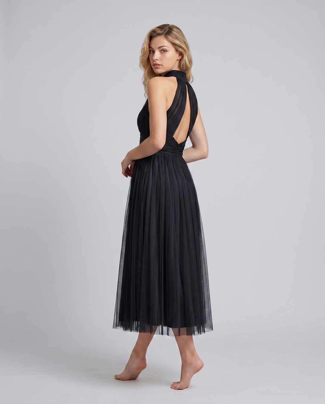Orlena | Midi Dress with Pleated Halter Neck