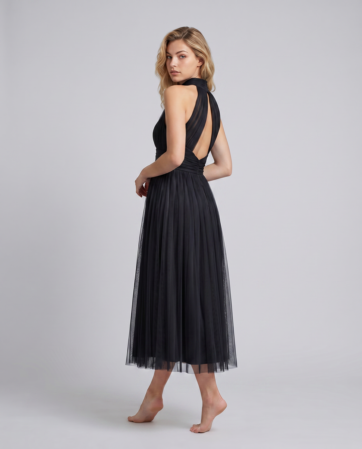 Orlena | Midi Dress with Pleated Halter Neck