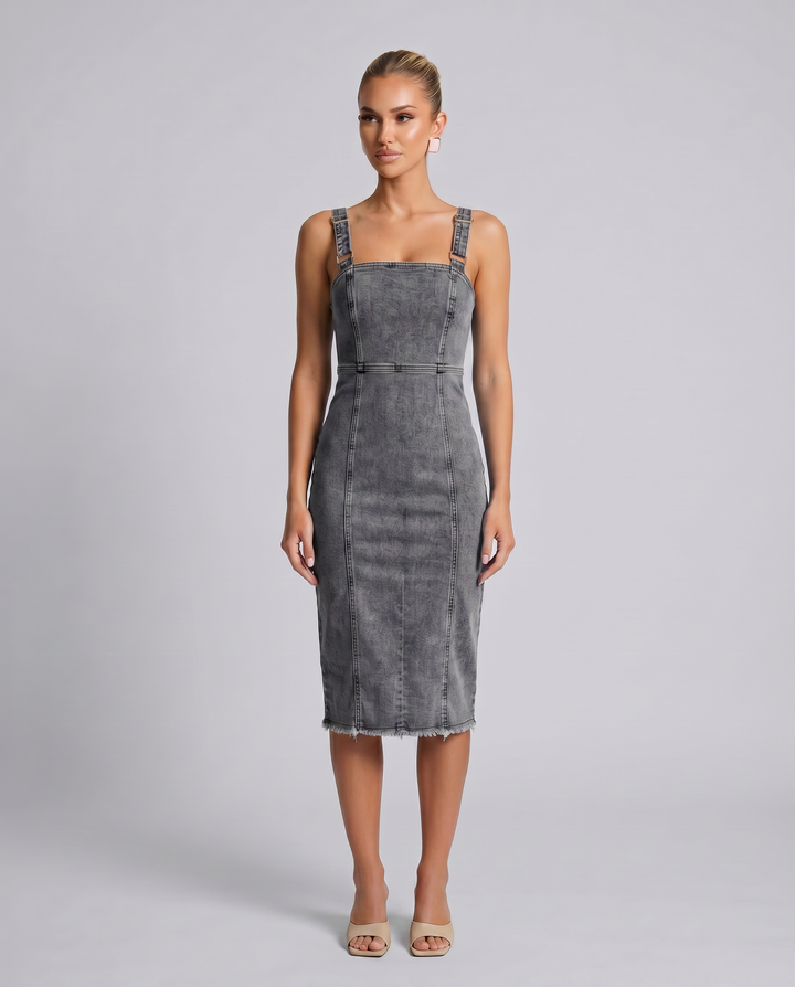Adela | Midi Dress with Square Neck and Adjustable Straps