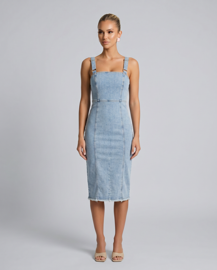 Adela | Midi Dress with Square Neck and Adjustable Straps