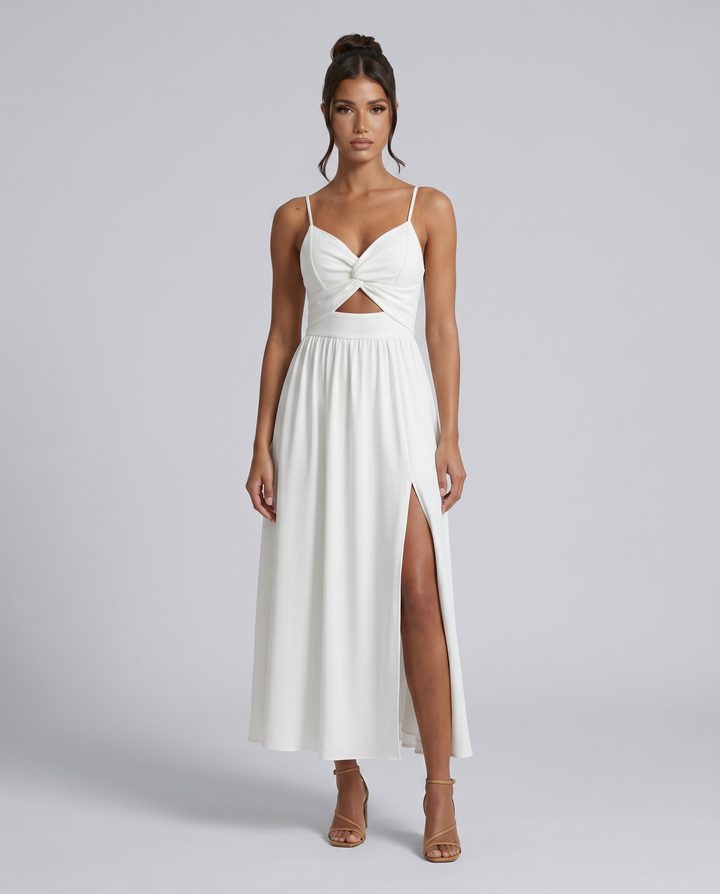 Shauna | Midi Dress with Twist Front and Side Slit
