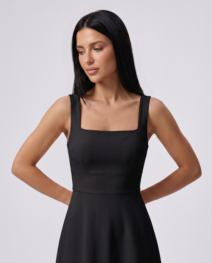 Katina | Midi Dress with Square Neck and A-Line Skirt