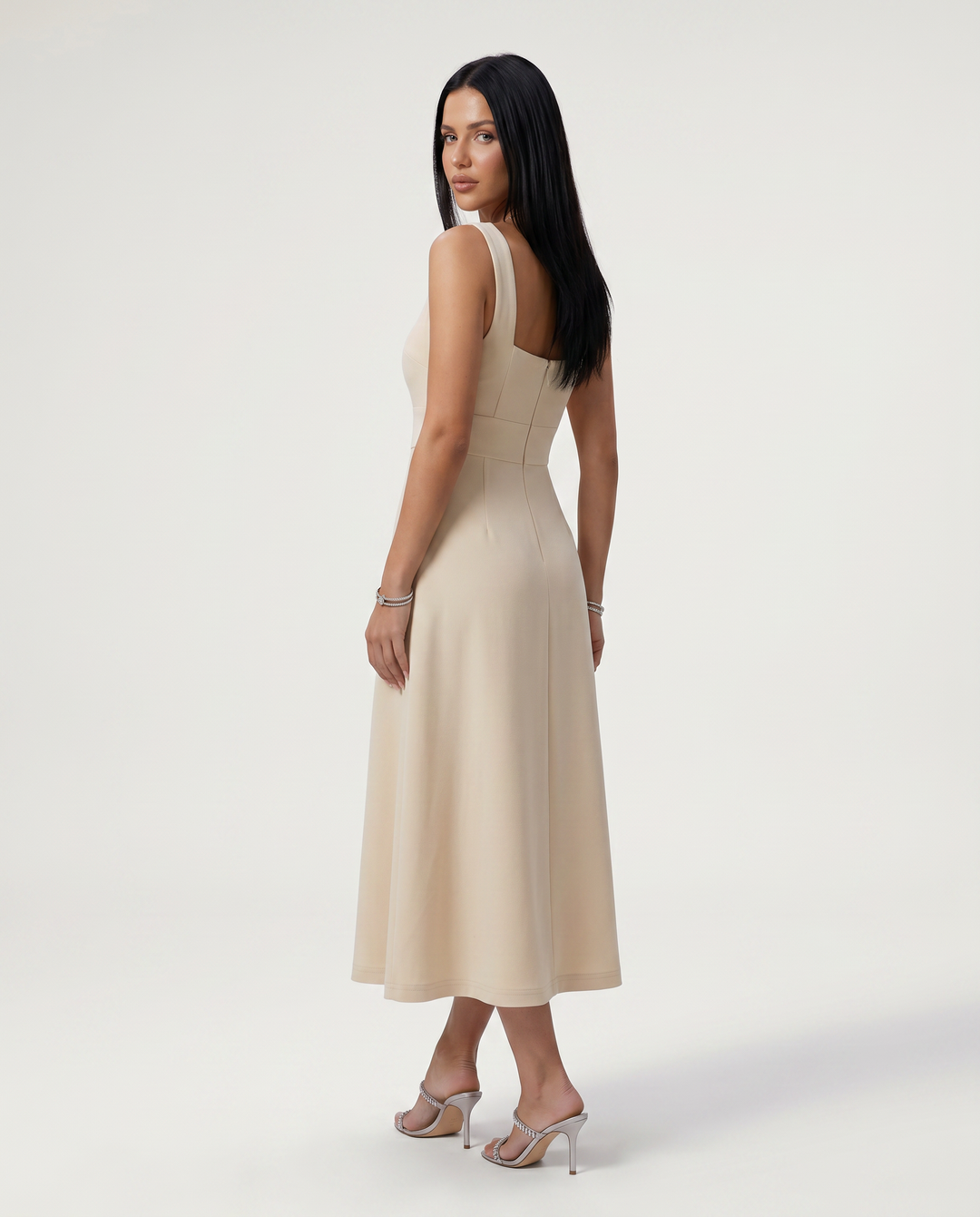 Katina | Midi Dress with Square Neck and A-Line Skirt