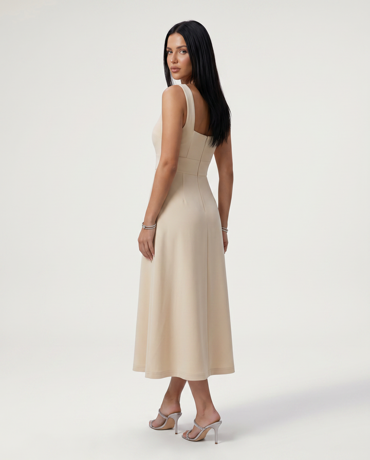 Katina | Midi Dress with Square Neck and A-Line Skirt