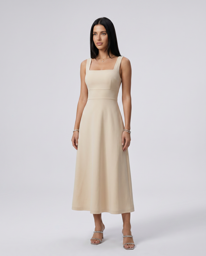 Katina | Midi Dress with Square Neck and A-Line Skirt