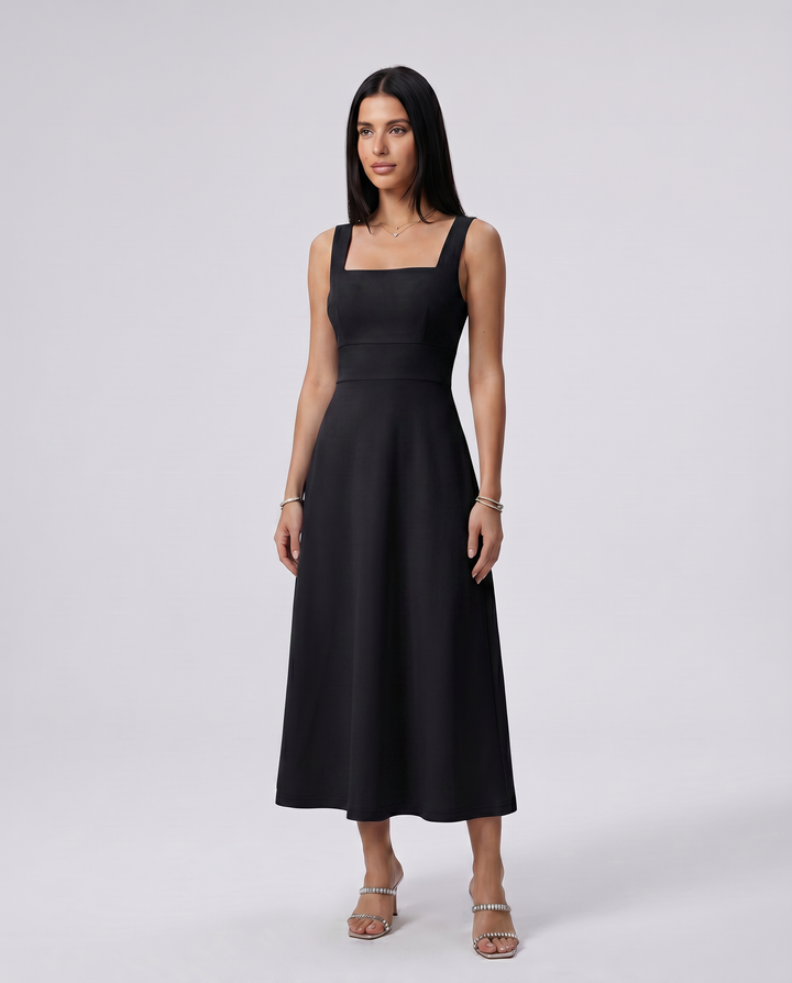 Katina | Midi Dress with Square Neck and A-Line Skirt