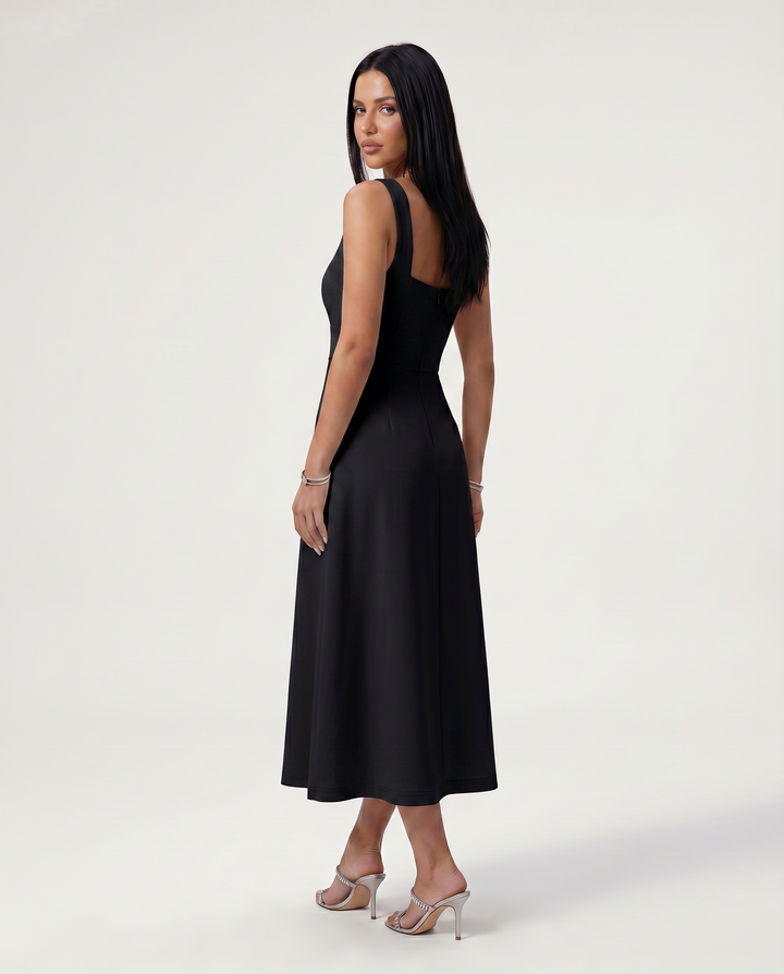 Katina | Midi Dress with Square Neck and A-Line Skirt