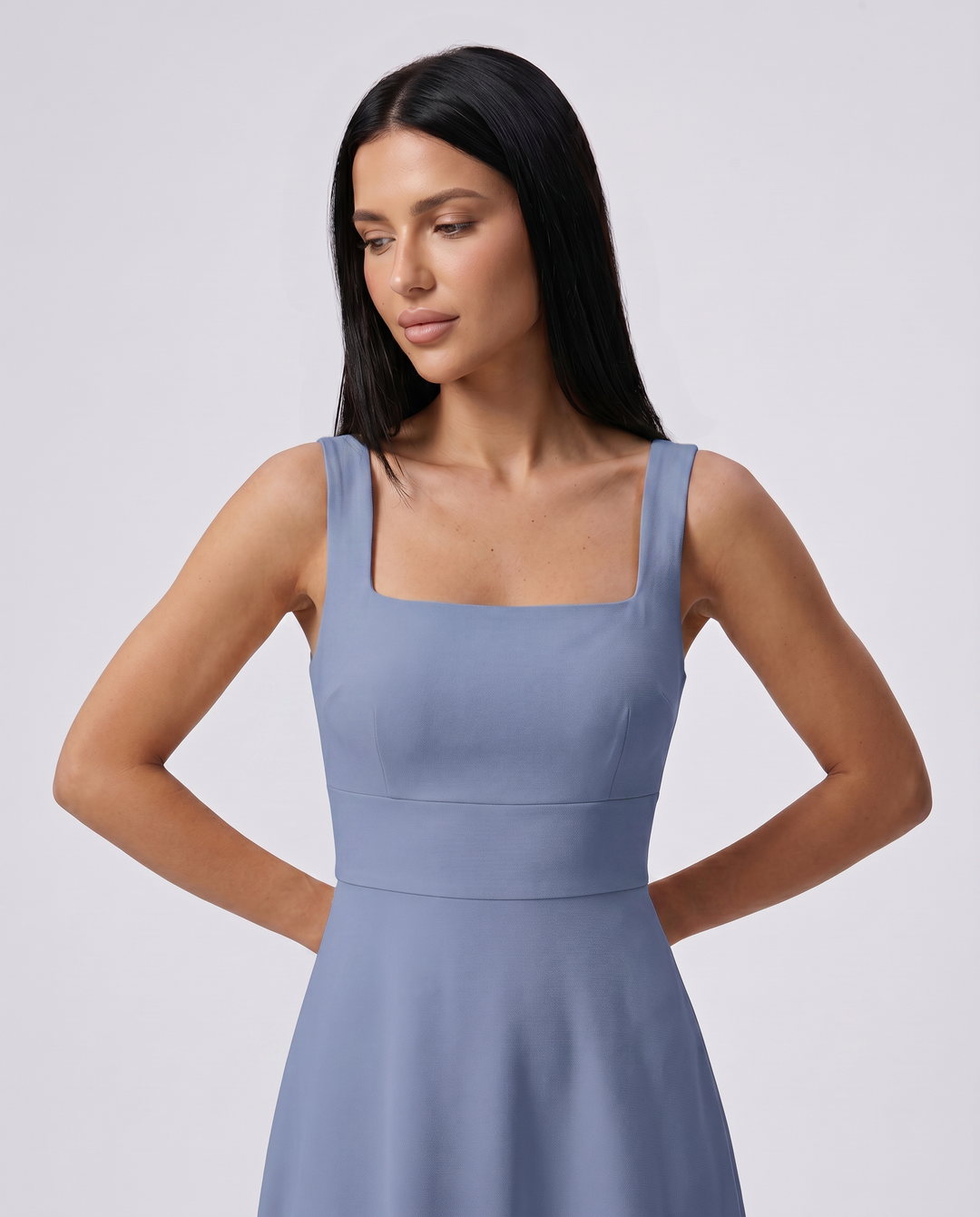Katina | Midi Dress with Square Neck and A-Line Skirt