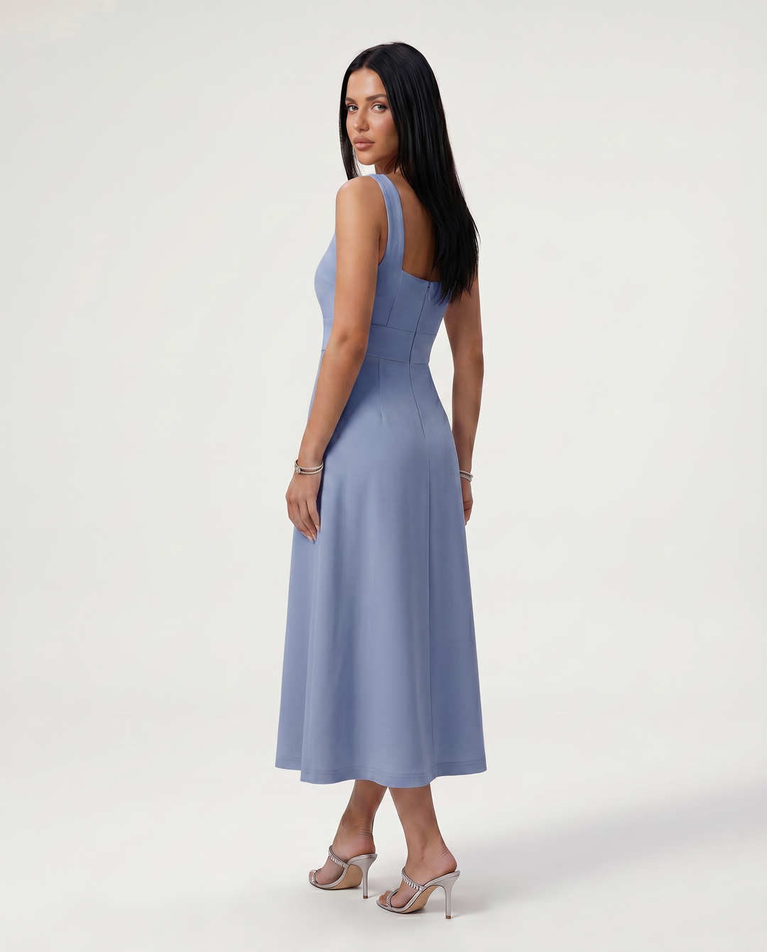 Katina | Midi Dress with Square Neck and A-Line Skirt