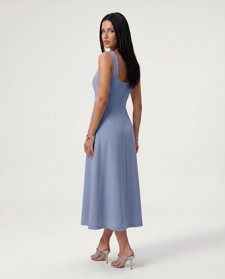 Katina | Midi Dress with Square Neck and A-Line Skirt