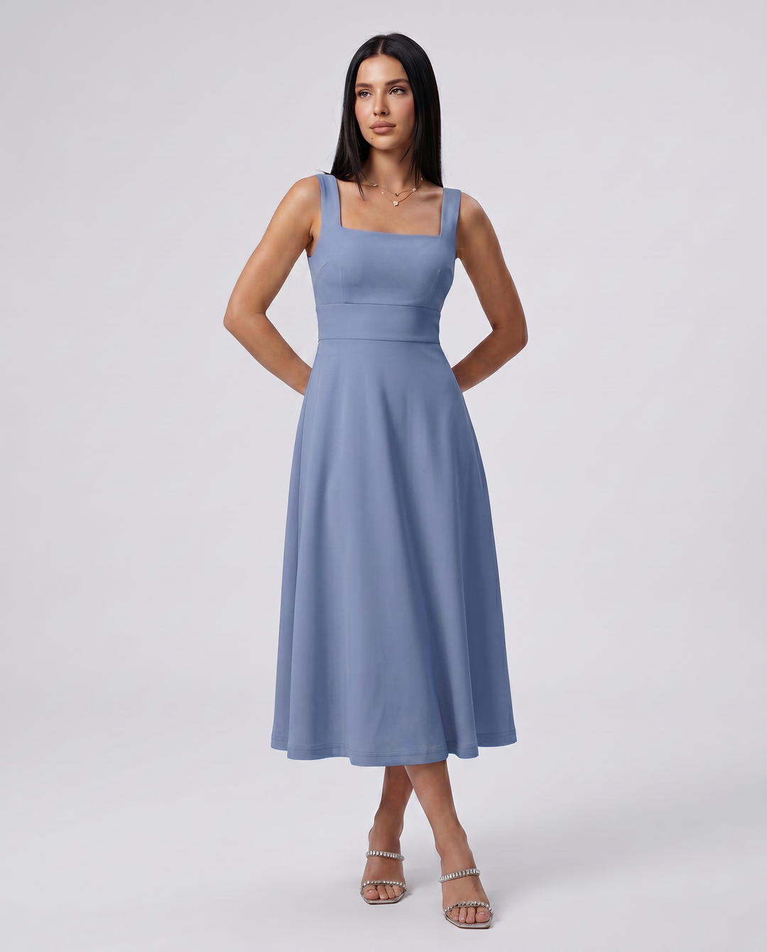 Katina | Midi Dress with Square Neck and A-Line Skirt