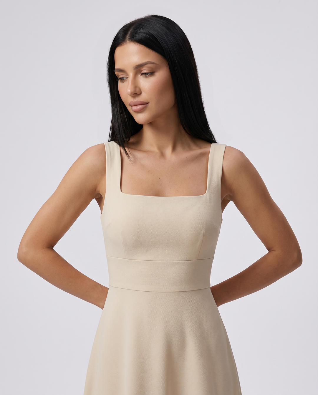 Katina | Midi Dress with Square Neck and A-Line Skirt