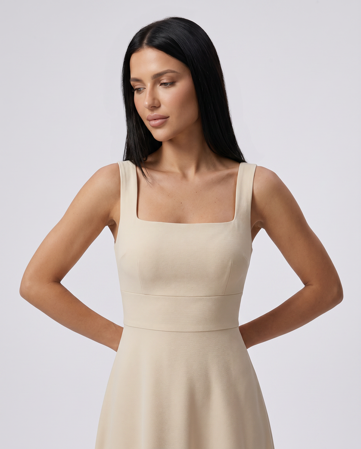 Katina | Midi Dress with Square Neck and A-Line Skirt