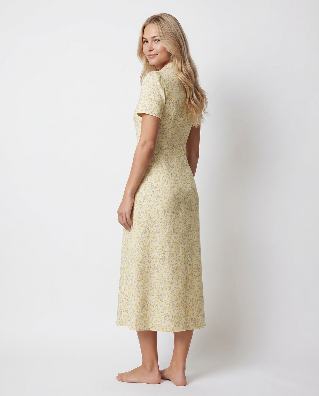 Liorael | Midi Dress with Button Front and Notched Collar