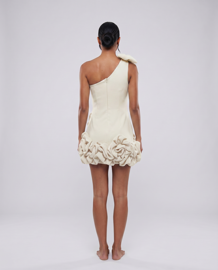 Laurel | Mini Dress with One-Shoulder and Rosette Hem