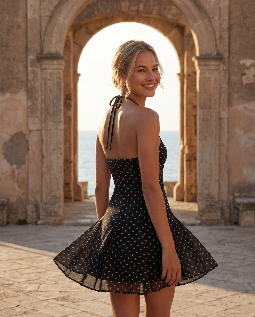 Lupe | Halter Mini Dress with Flared Skirt