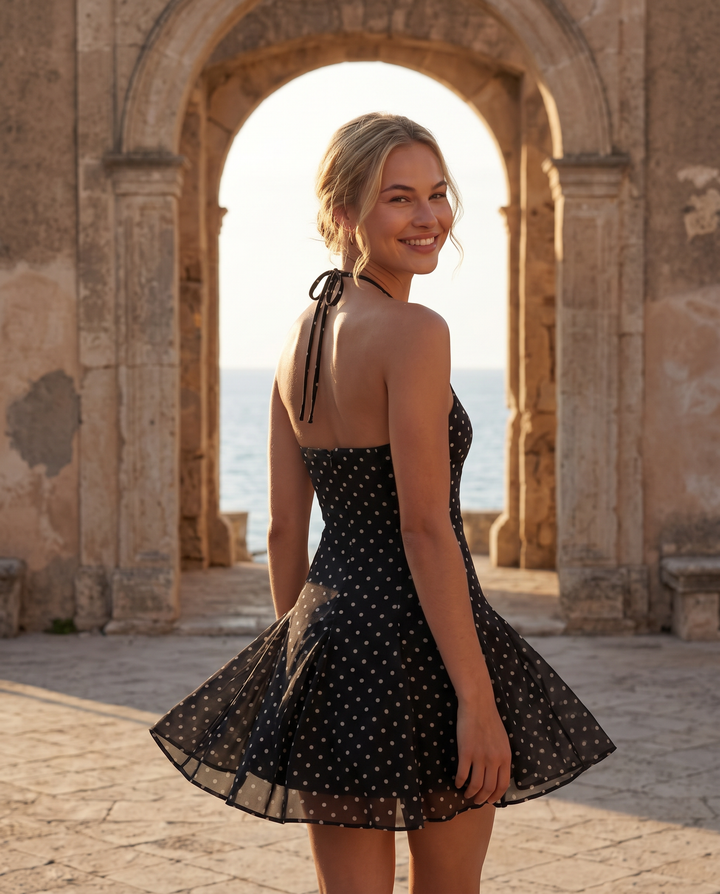 Lupe | Halter Mini Dress with Flared Skirt