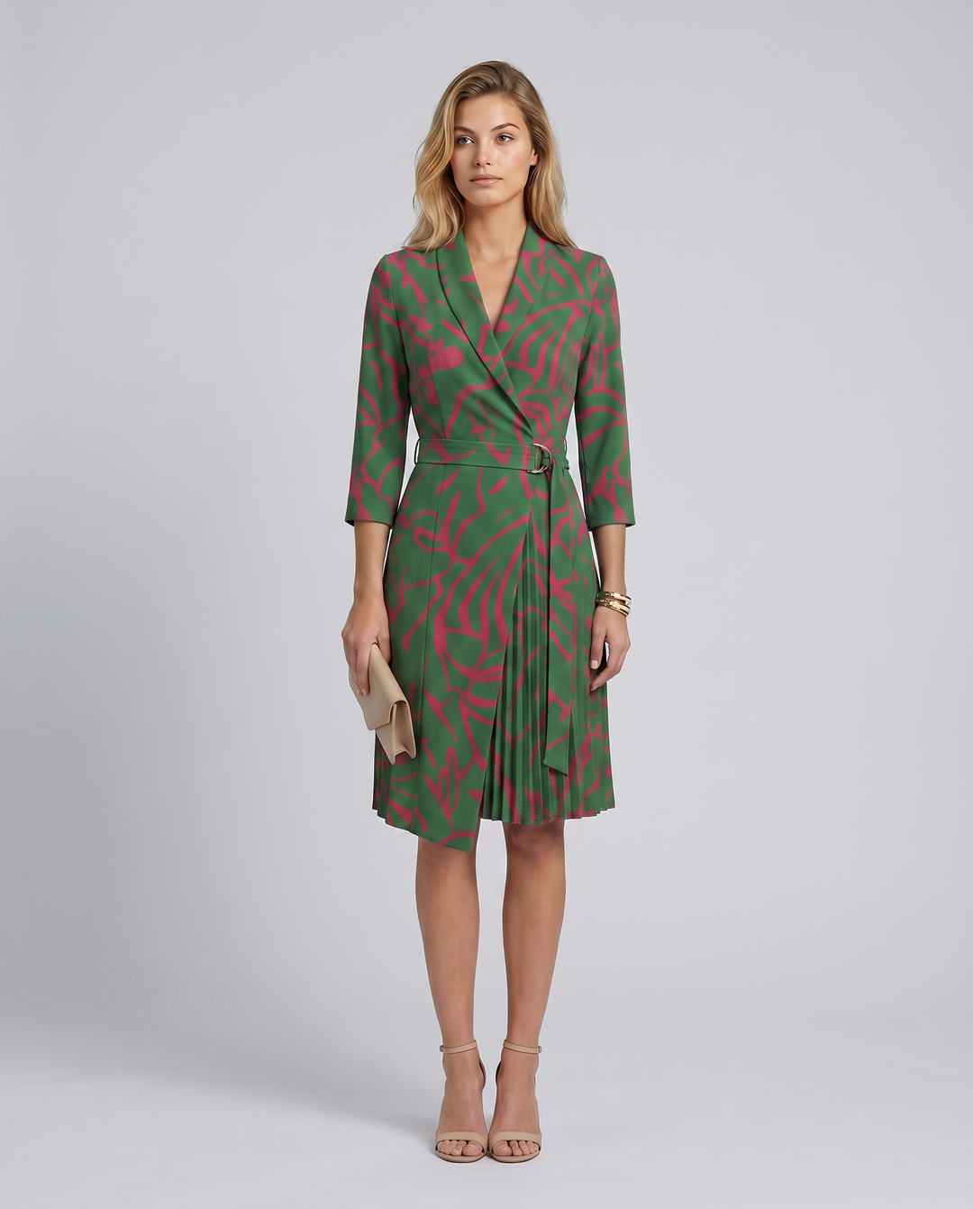 Ilene | Midi Dress with Pleated Skirt and Wrap Blazer Design