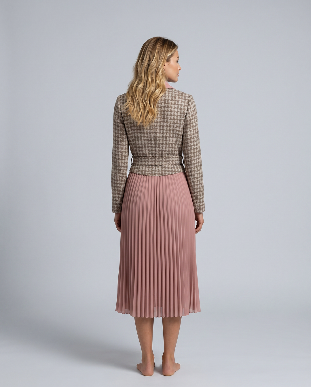 Ilene | Midi Dress with Pleated Skirt and Wrap Blazer Design