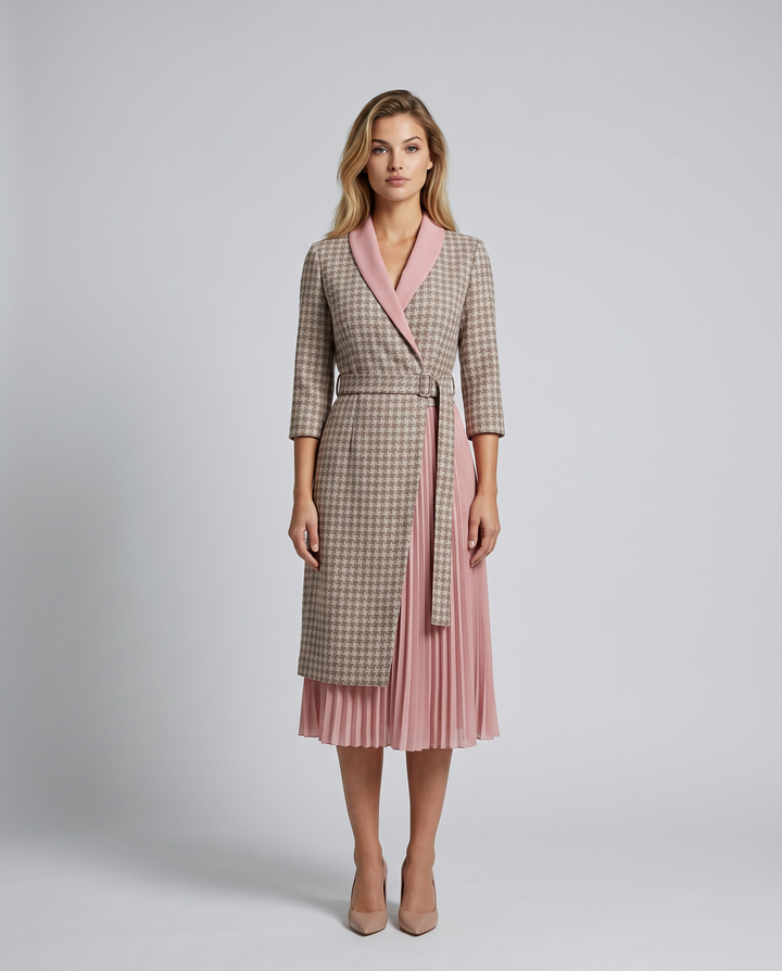 Ilene | Midi Dress with Pleated Skirt and Wrap Blazer Design
