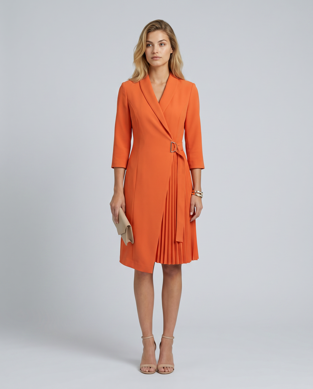 Ilene | Midi Dress with Pleated Skirt and Wrap Blazer Design