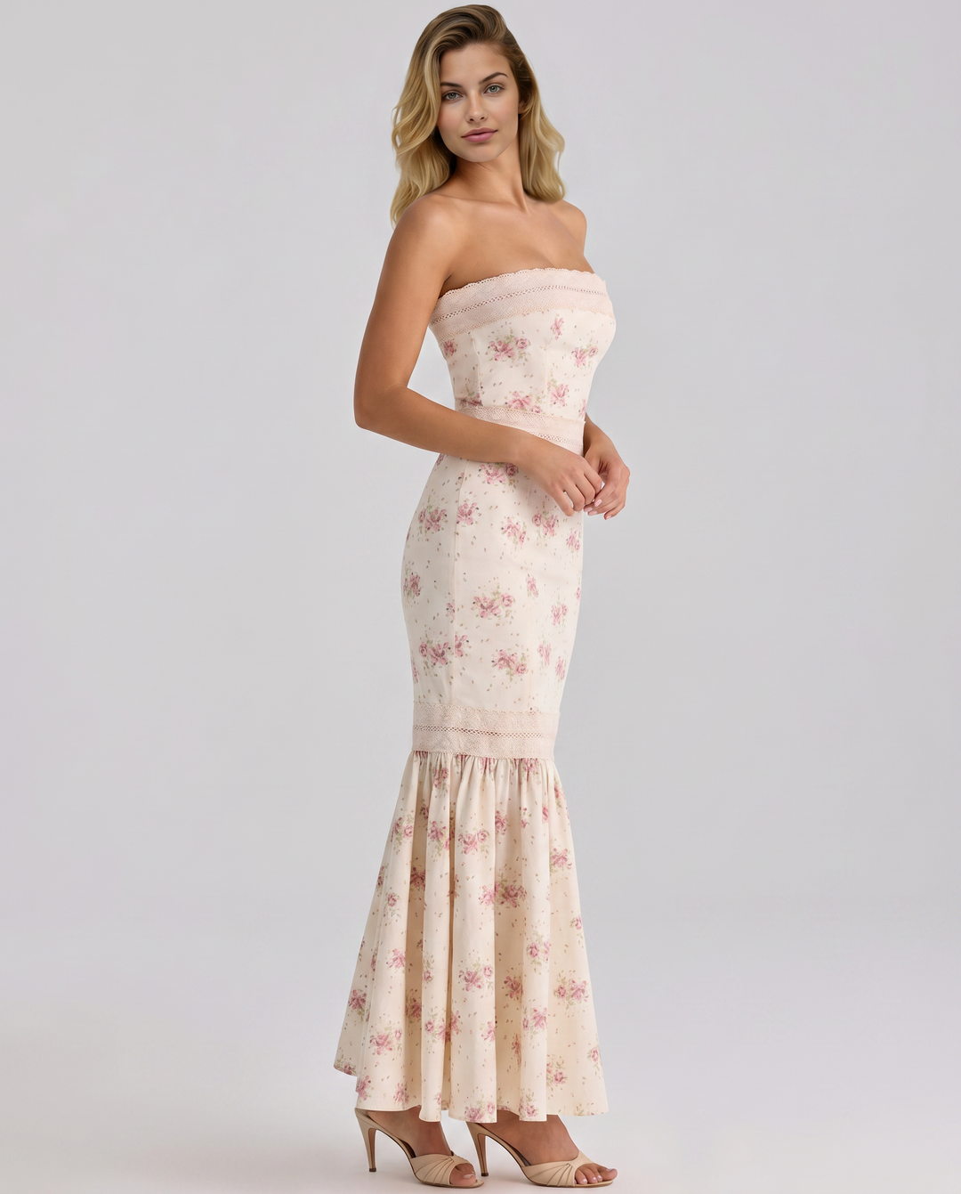 Shirley | Maxi Dress with Floral Print and Lace Trim