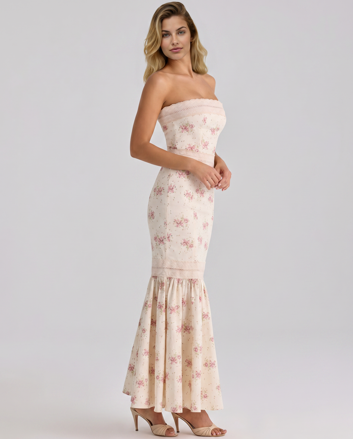 Shirley | Maxi Dress with Floral Print and Lace Trim