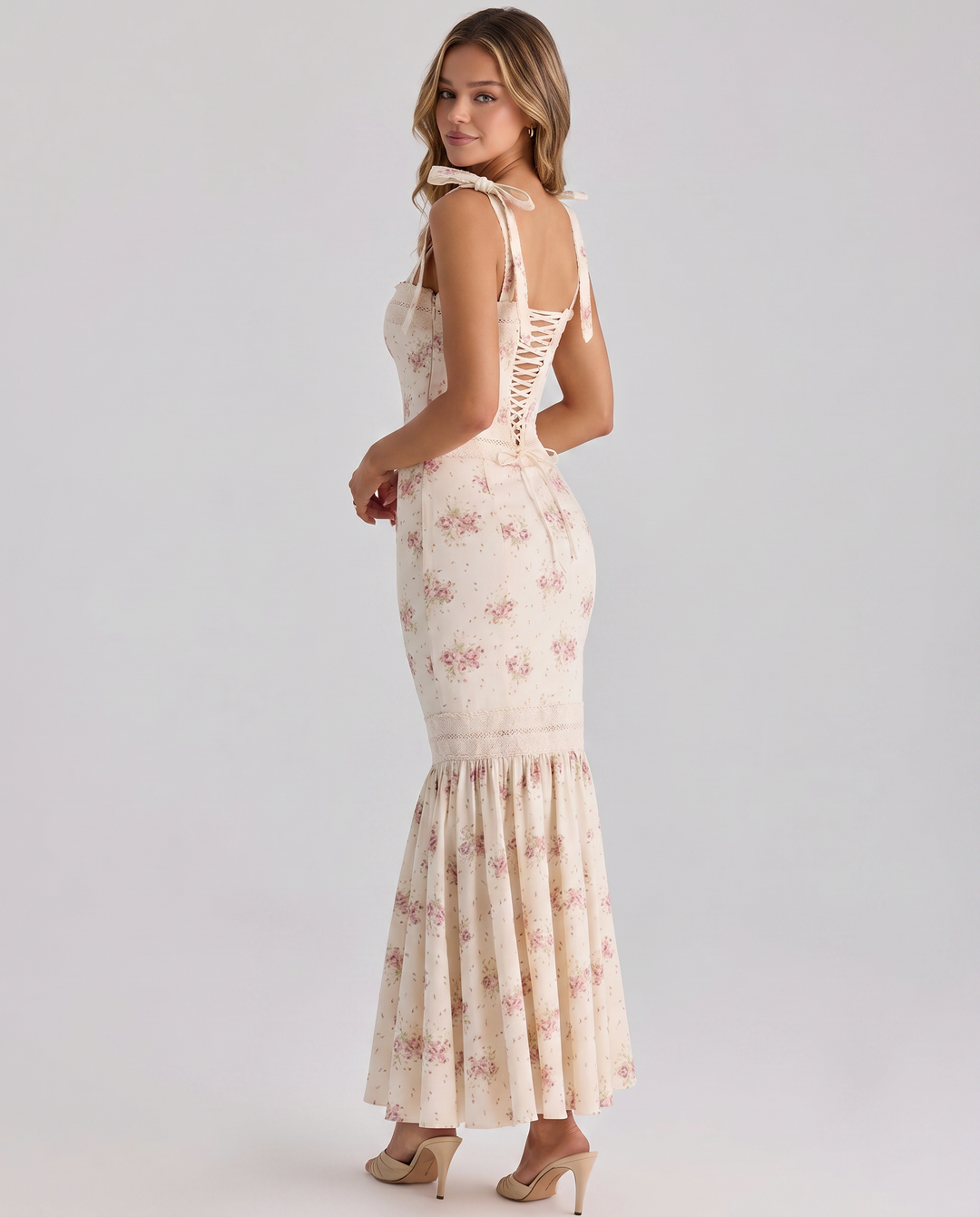 Shirley | Maxi Dress with Floral Print and Lace Trim