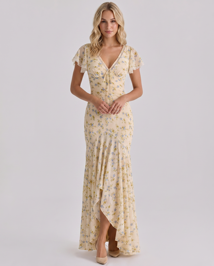 Nicole | Maxi Dress with Floral Print and Lace Trim