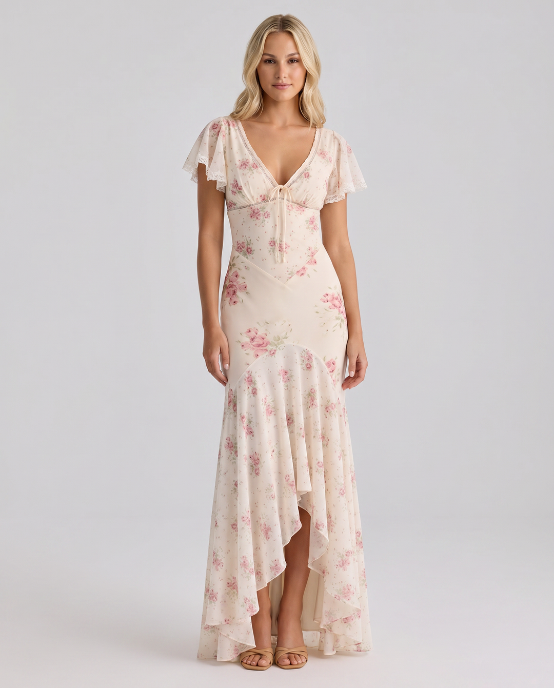 Nicole | Maxi Dress with Floral Print and Lace Trim