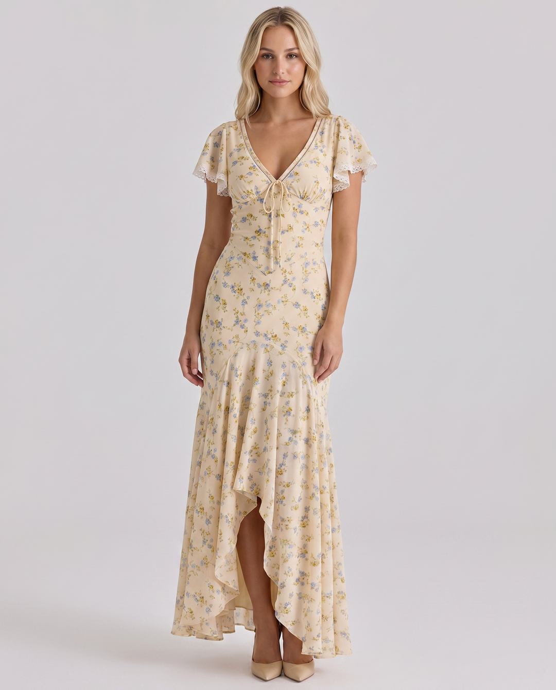 Nicole | Maxi Dress with Floral Print and Lace Trim