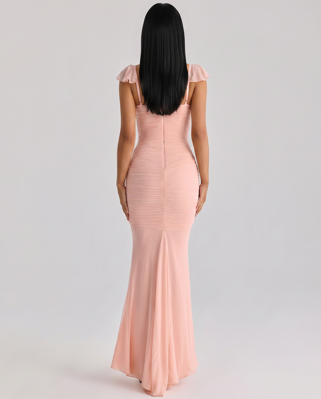 Antonella | Maxi Dress with Ruched Mesh and Cap Sleeves