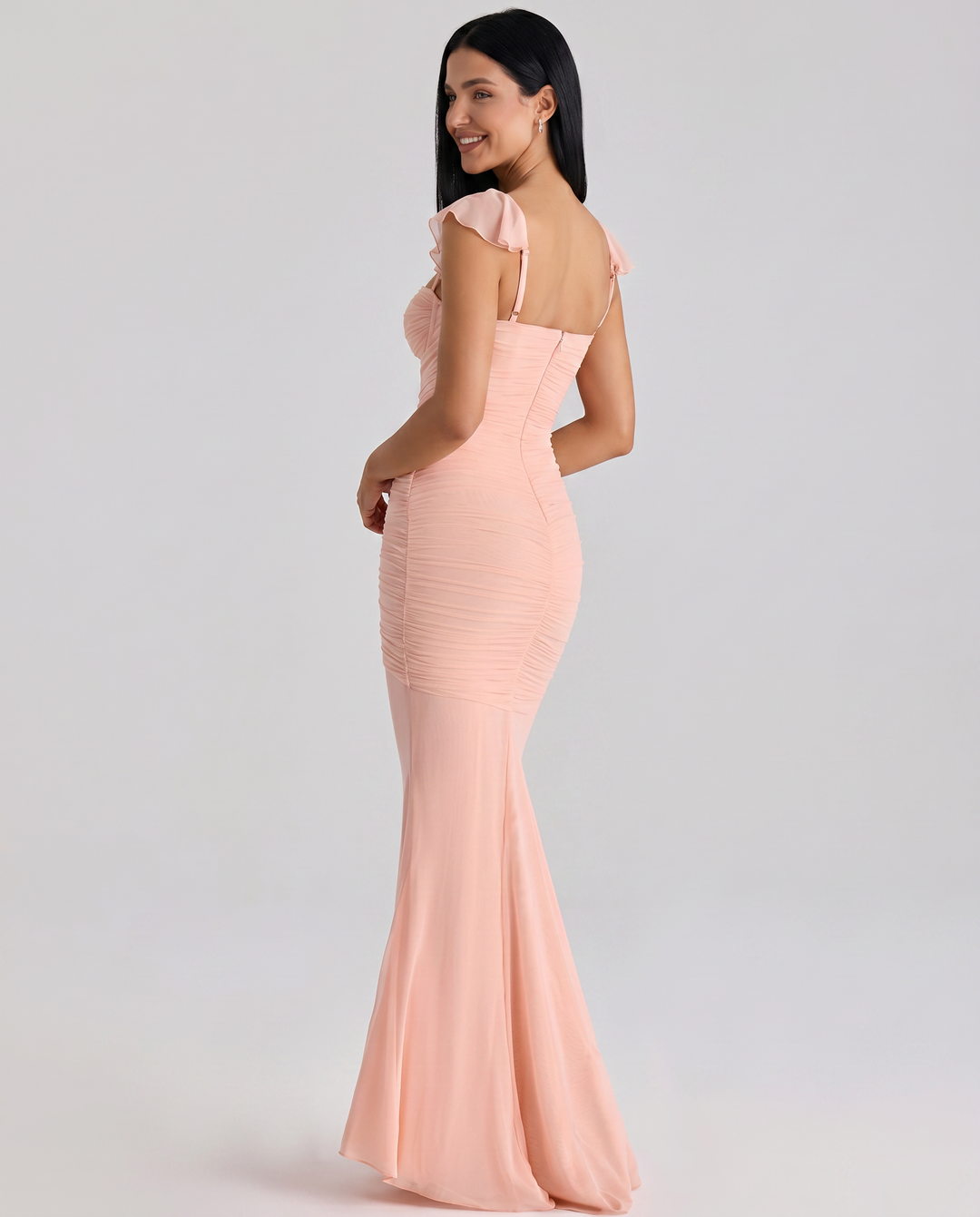 Antonella | Maxi Dress with Ruched Mesh and Cap Sleeves