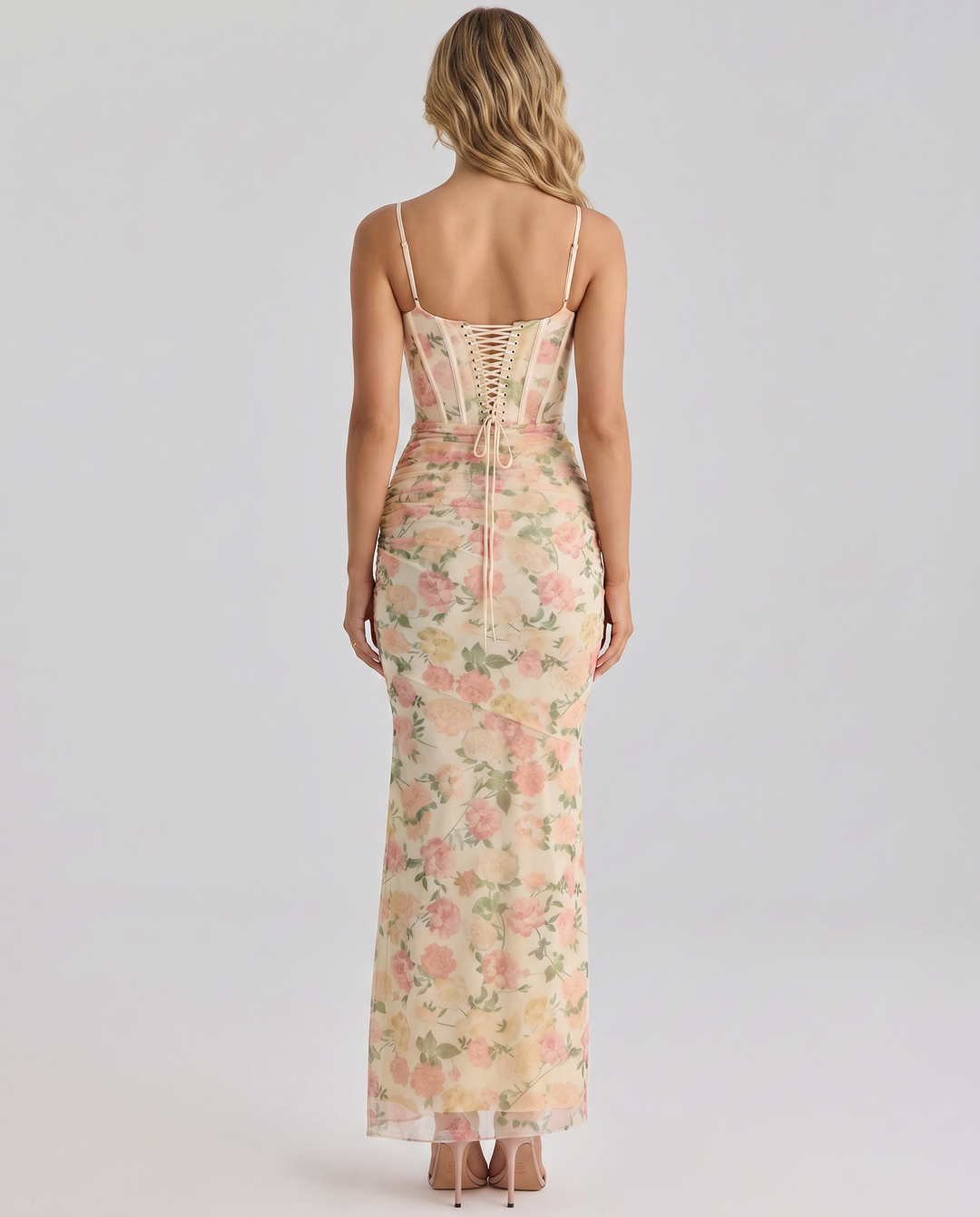Kayla | Maxi Dress with Floral Print and Mesh Overlay
