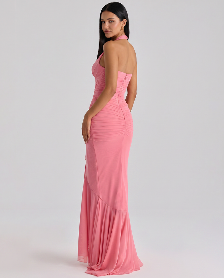 Shelby | Maxi Dress with Halter Neck and Waterfall Ruffle