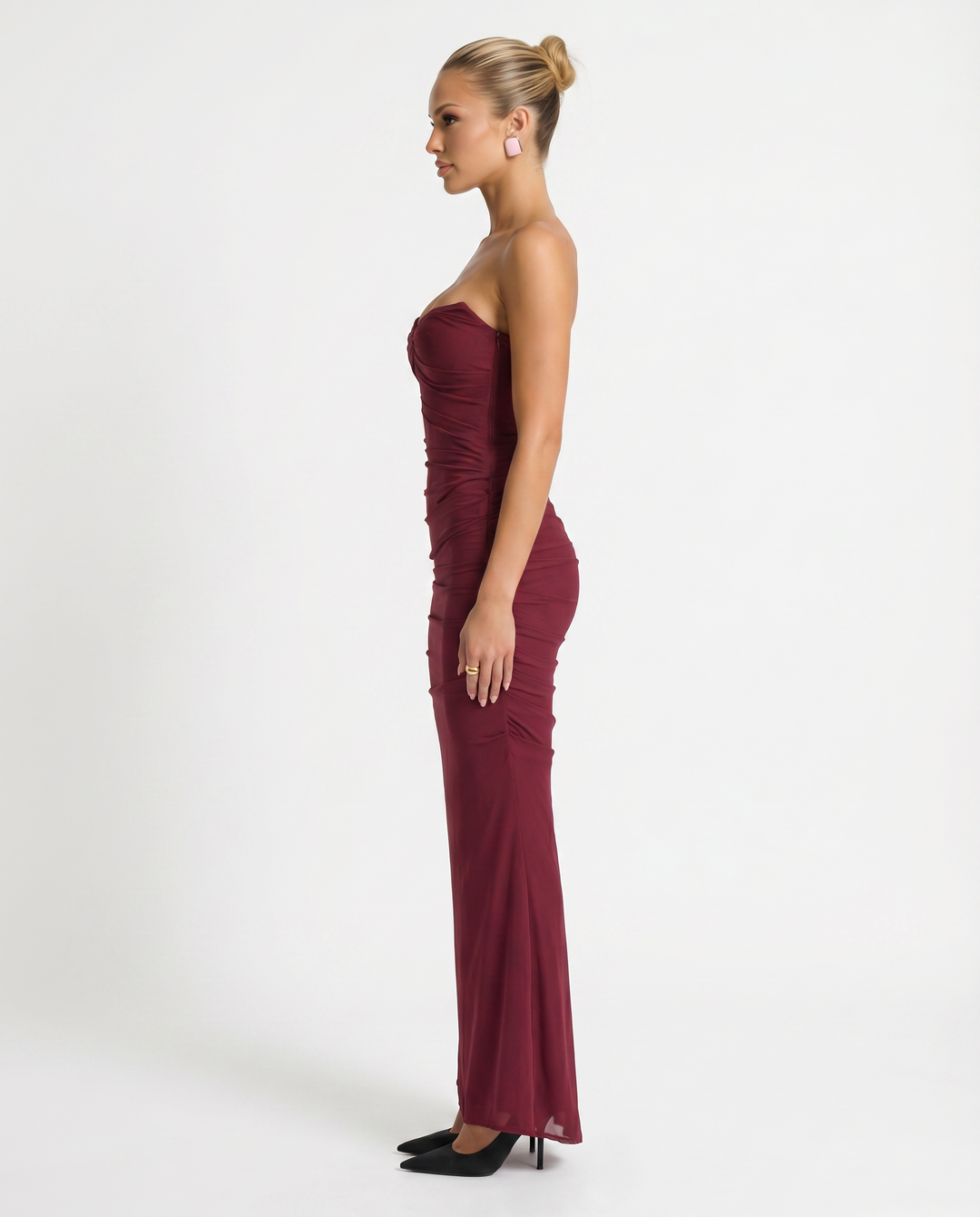 Mariska | Maxi Dress with Ruched Mesh and Fluted Hem