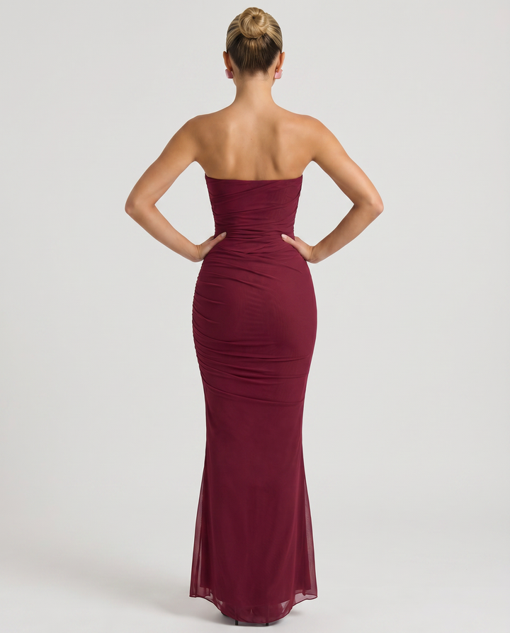 Mariska | Maxi Dress with Ruched Mesh and Fluted Hem